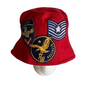 Y2K Rocawear Red Wool & Viscose Bucket Hat With Embroidered Patches‎